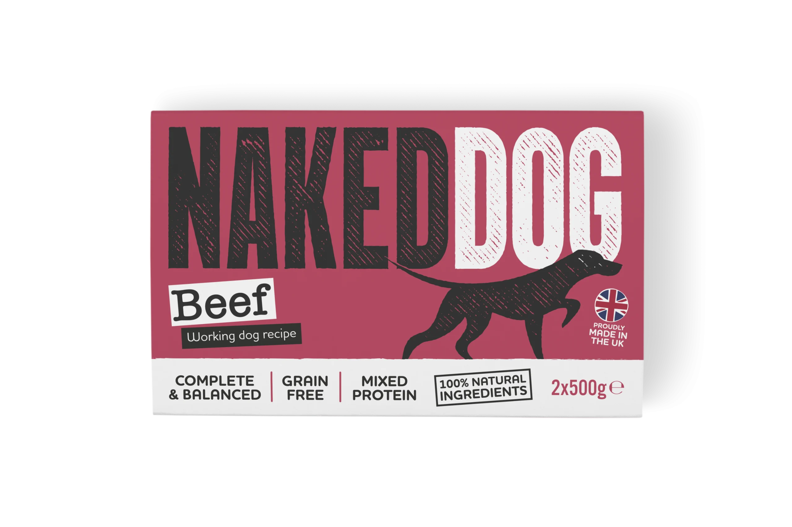 NAKEDDOG Original Working Dog Beef 2x500g, tub with lid off