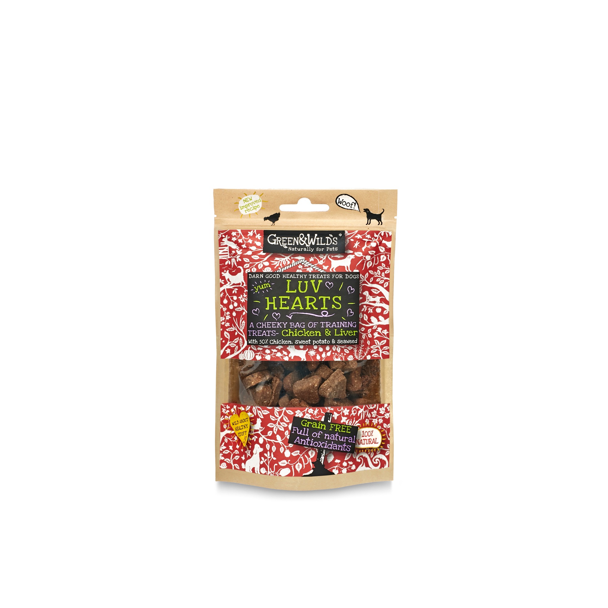 Green & Wilds Luv Hearts baked training treats 100g pack