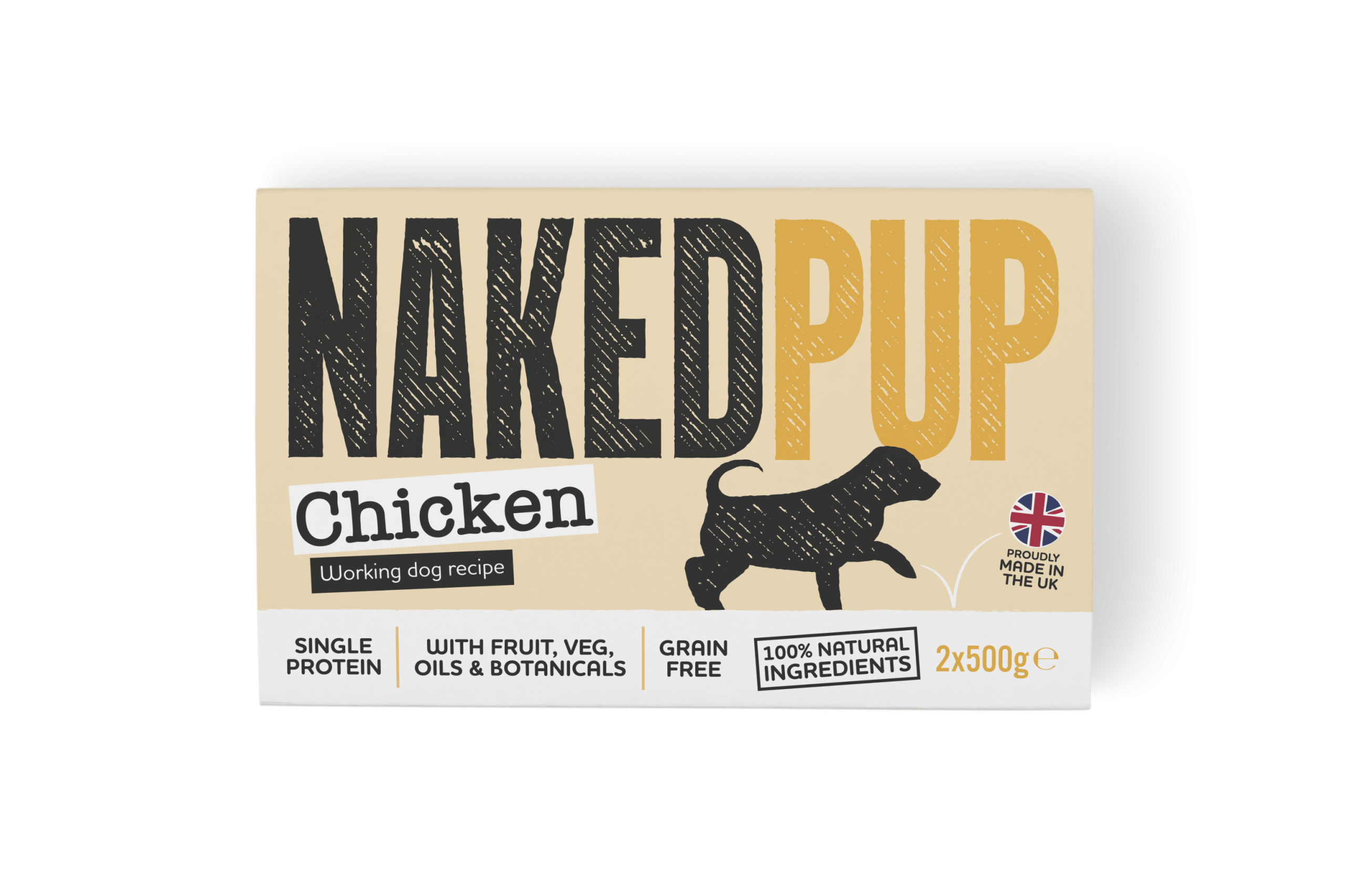 NAKEDPUP Puppy Working Dog Chicken 2x500g, tub with lid off