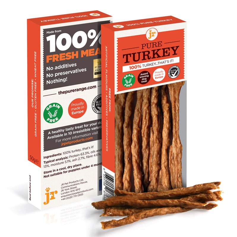 Pack of JR Pet Pure Turkey Sticks, 50g, made from 100% turkey