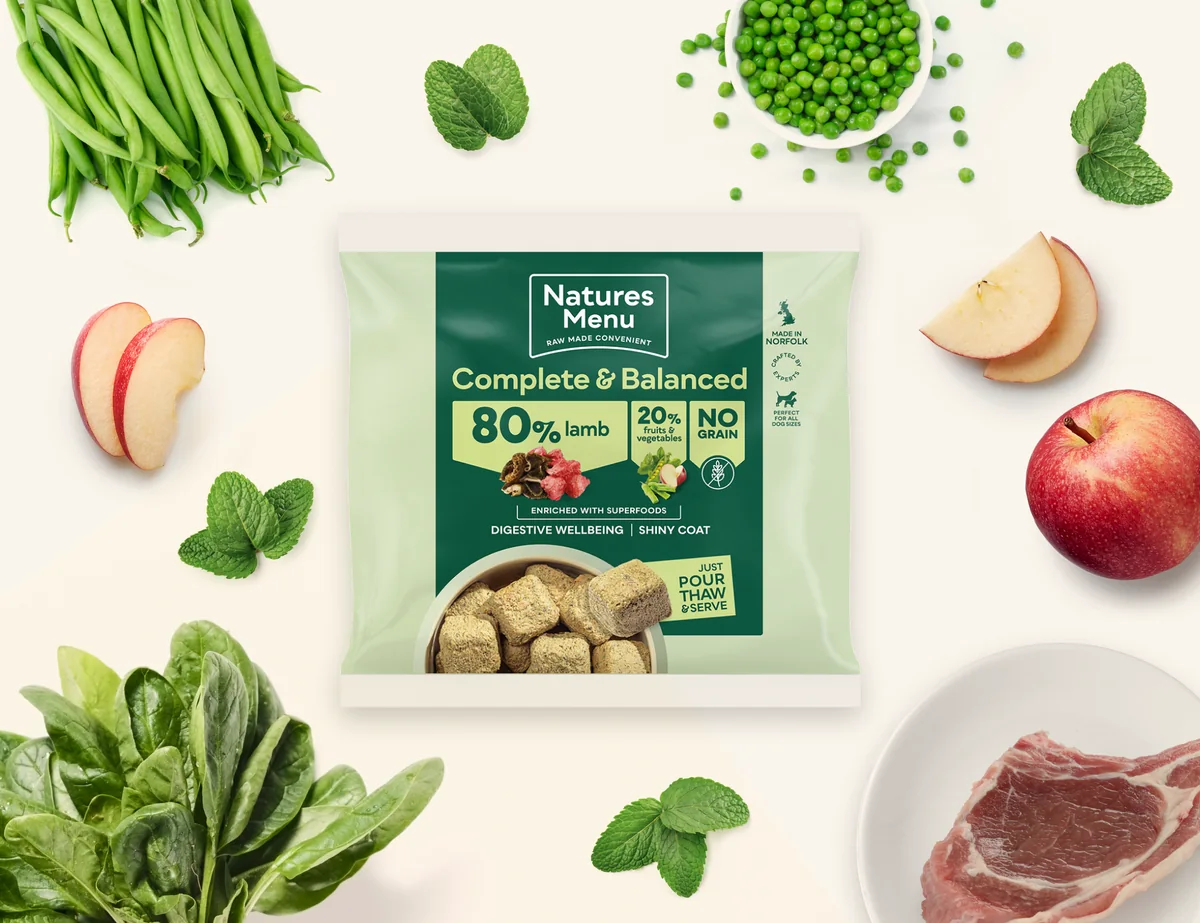 Natures Menu 80/20 Lamb Nuggets 1kg pack with lamb, green beans, peas and mint
