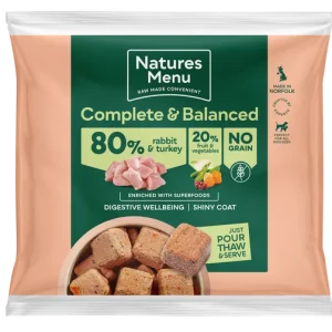 Front of the Natures Menu 80/20 Rabbit & Turkey Nuggets 1kg pack