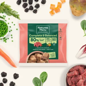 Natures Menu 80/20 Beef Nuggets 1kg pack with beef, blackberries, carrot and swede